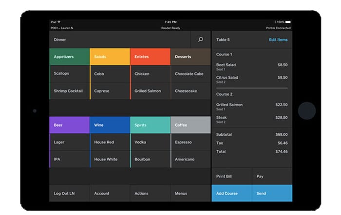 Square Restaurant POS System Screenshot