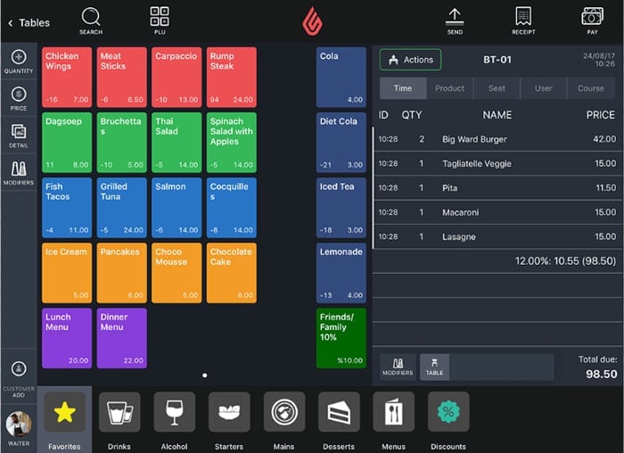 Lightspeed Restaurant Menu Example on iPad