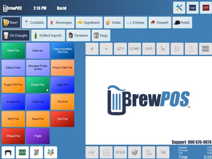 BrewPOS Menu Screen