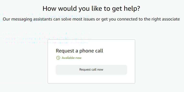 Request a phone call from Amazon