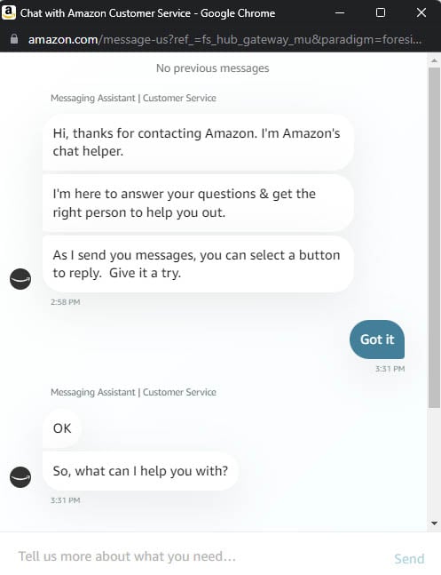 Chat with Amazon Customer Support