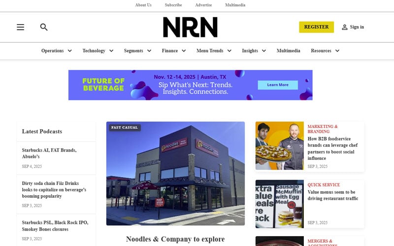 Nation’s Restaurant News homepage with industry news and chain updates