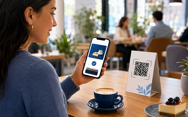 Customer adding a restaurant loyalty card to phone via QR code