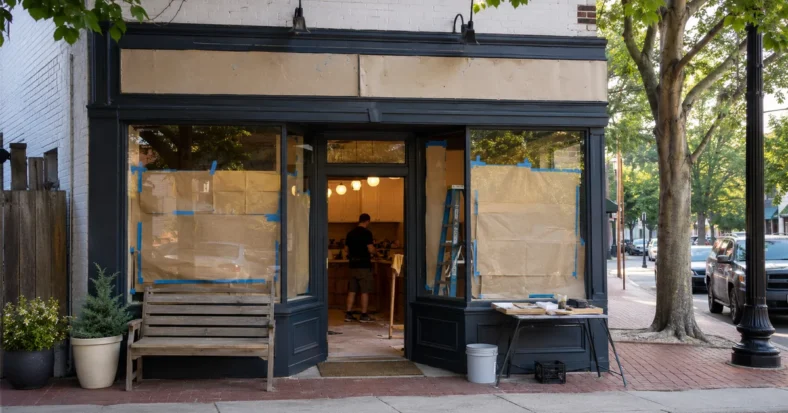 New restaurant storefront being prepared for opening